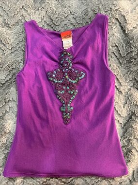 Vintage Candela Purple Sleeveless 
Tank Top with Bead details
